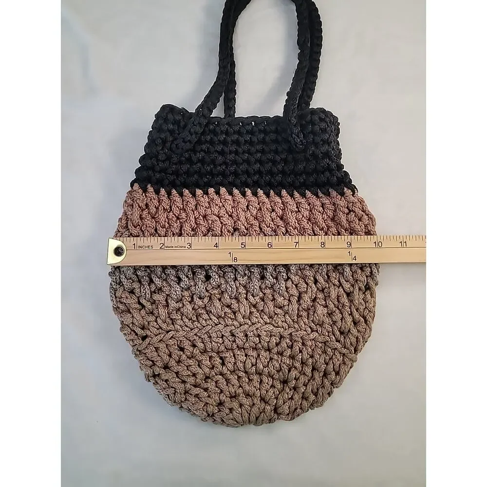 Handmade Crochet Handbag Boho Tote Brown Beige Ombre Market Bag Cottagecore